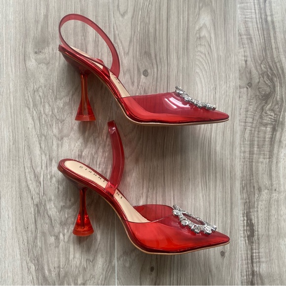 Gianni Bini vivyee crystal sling back pumps heels clear santorini red size 8 - Picture 6 of 8